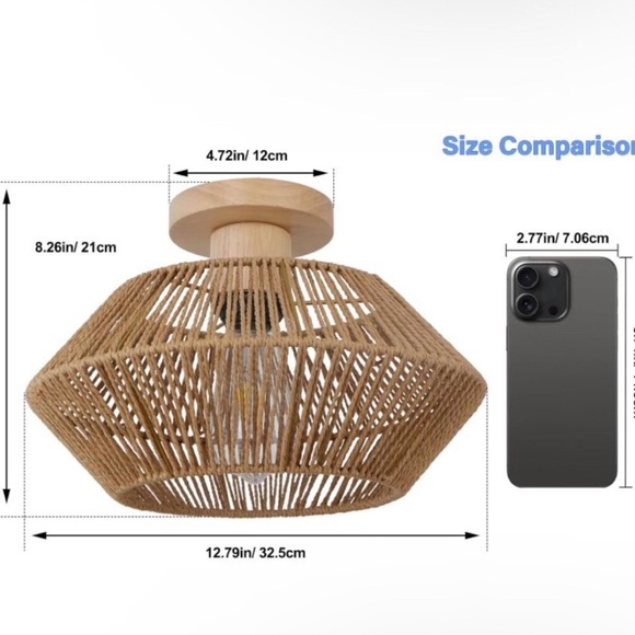 Woven Rattan Light Fixture Ceiling Mount, 12.7'' - Picture 2 of 8